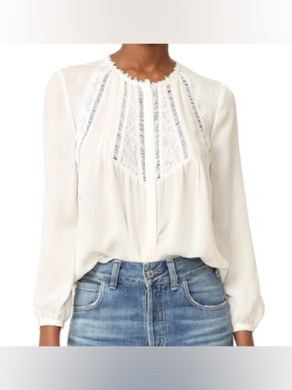Rebecca Taylor Silk Lace Trim Blouse
